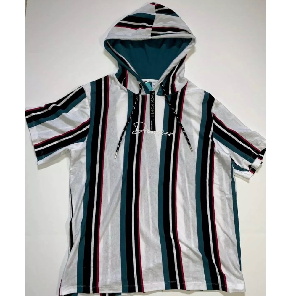 MENS FOR THE PEOPLE 90’s STYLE STRIPED HOODED TEE